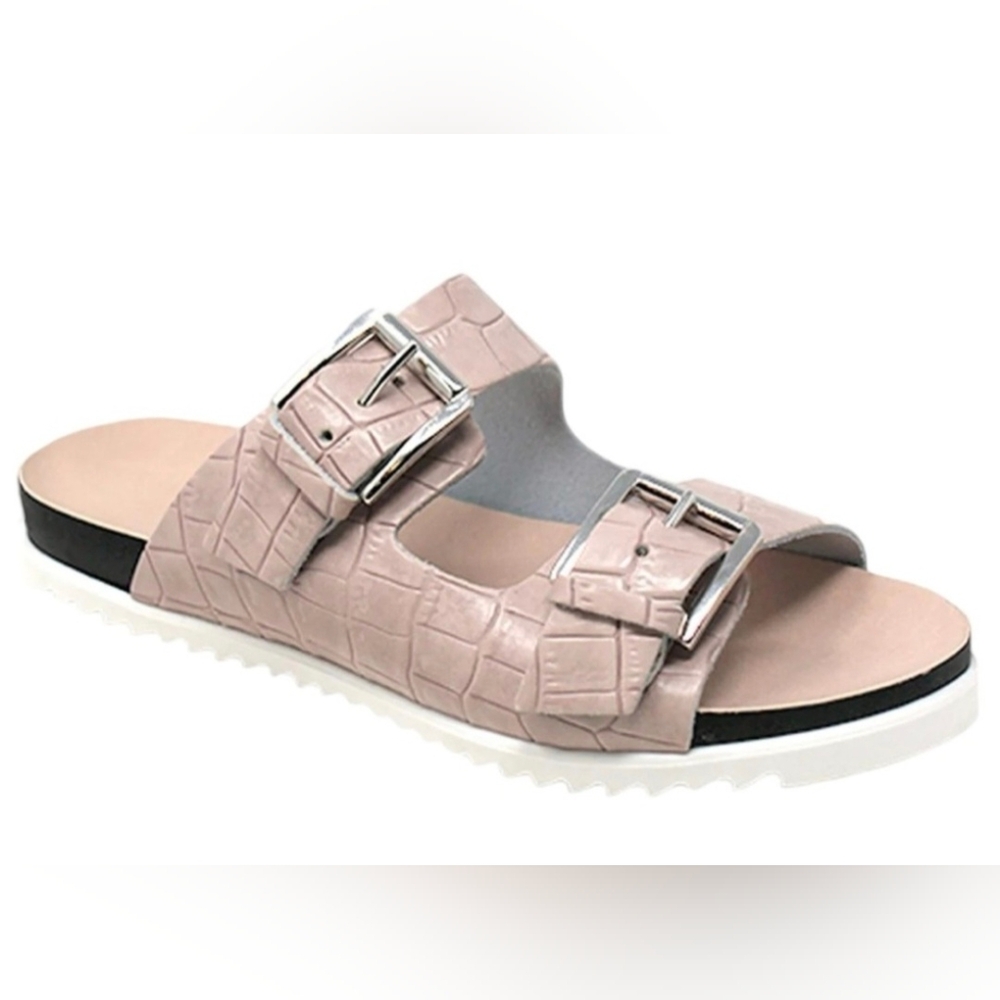 Charles David Women's Pink Lonnie Croc Embossed Sandal Shoes Size 37/US 7